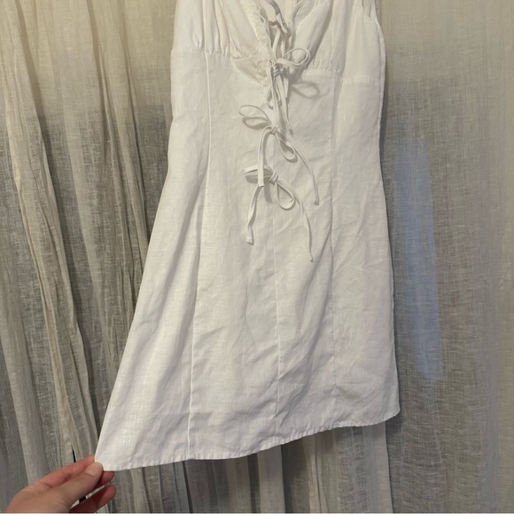 Reformation reia linen white dress with lace and bow detail size 2 - Picture 11 of 16